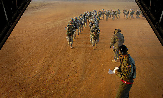 8 December, 2007: U.S. Army paratroopers prepare to board a C-130 Hercules during Operation Toy Drop, Ft. Bragg, N.C. (Photo: The U.S Army)