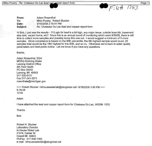 An MDEQ official urges a technician to "bump out" high lead test results. (Photo: Michigan.gov)